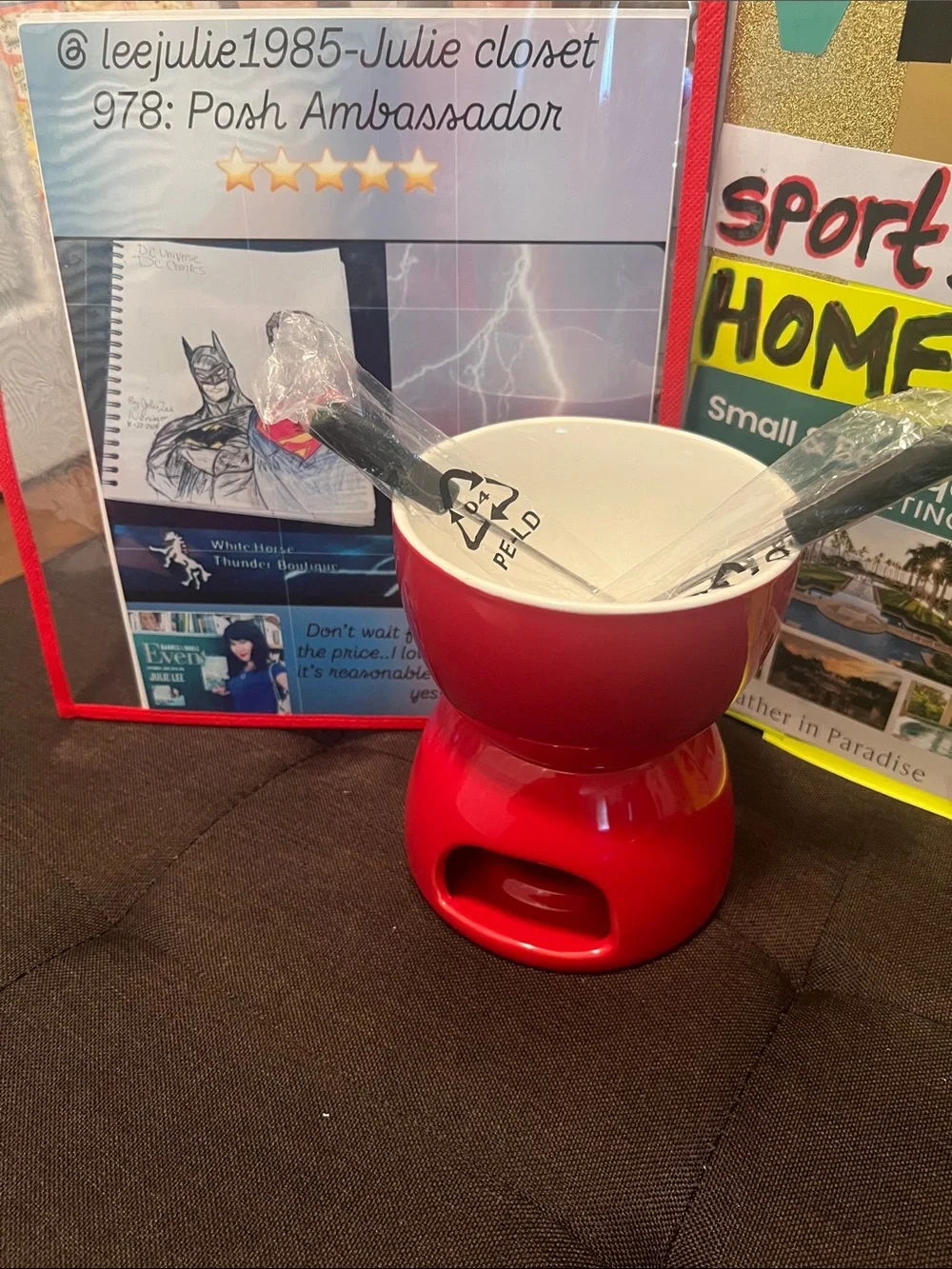 #2927**Red Stoneware Fondue Set